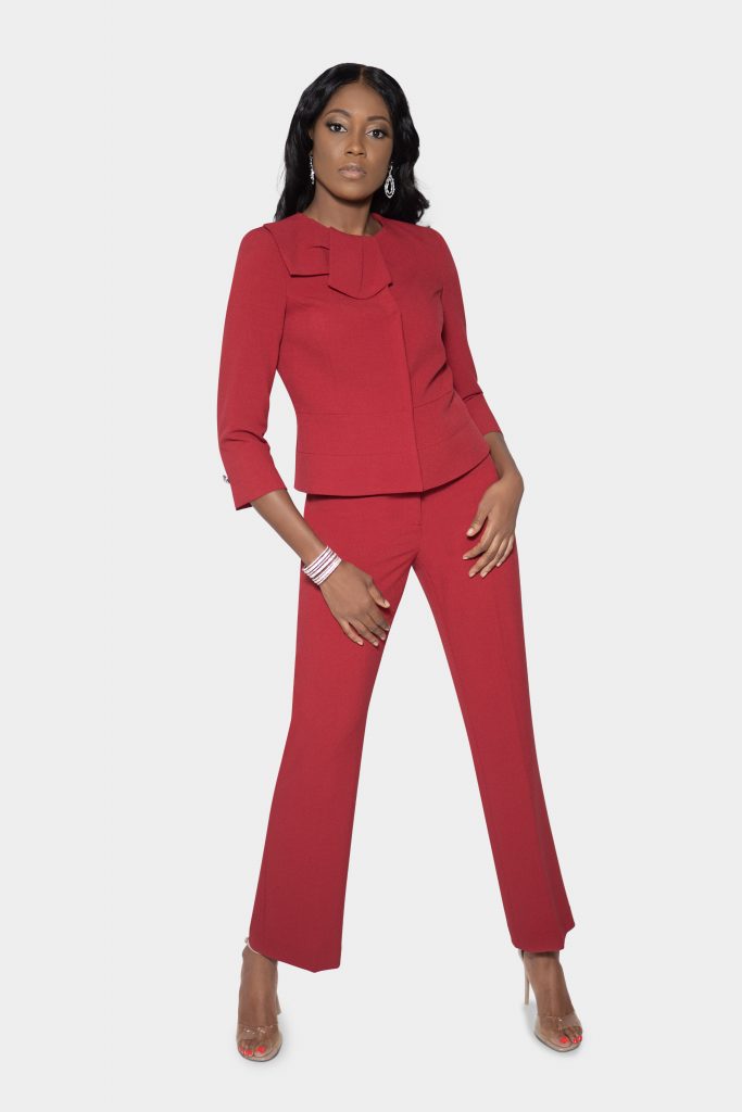 Collarless Peplum Jacket and Pant Suit - Aarya's Exclusive