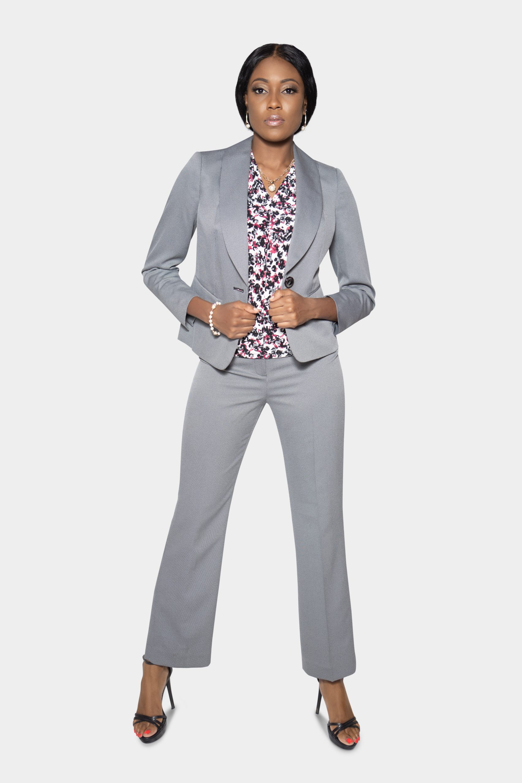 Birdseye Pant Suit with Flap Pockets - Aarya's Exclusive